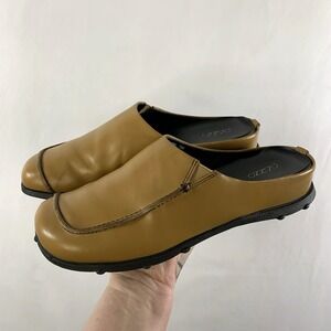 Pazzo Womens Leather Slip On Mule Clog Shoes Camel Minimalist Boho Lagenlook